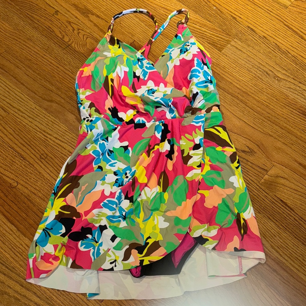 Anne Cole- Vibrant Floral Wrap Swim Dress